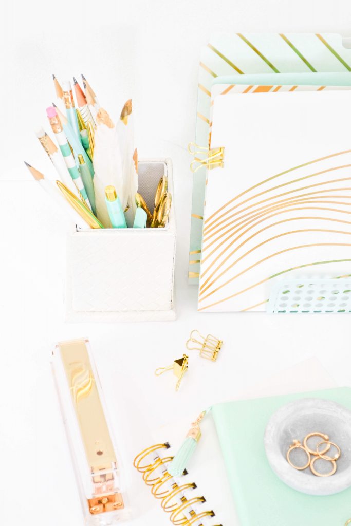 mint and gold desk