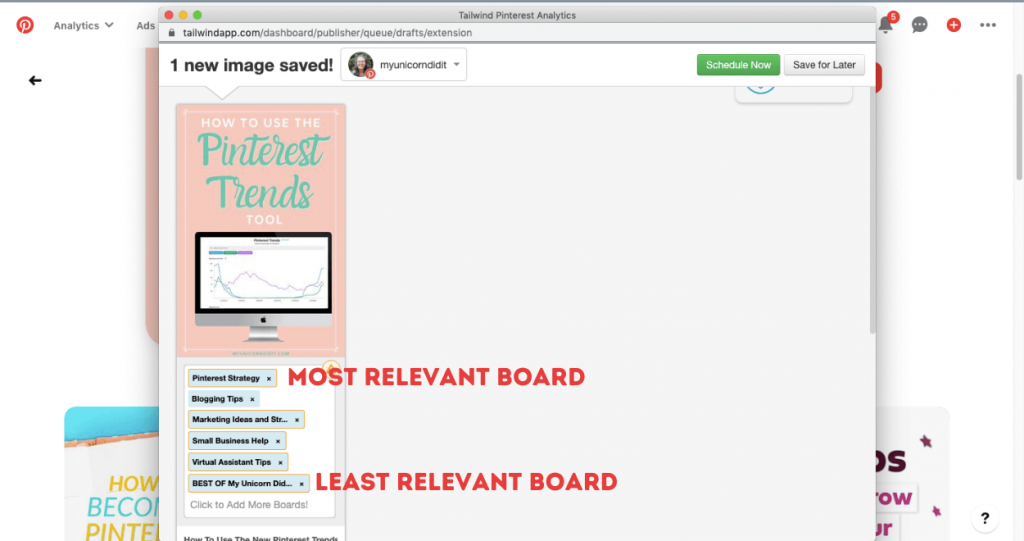 Pin to most relevant board Tailwind view
